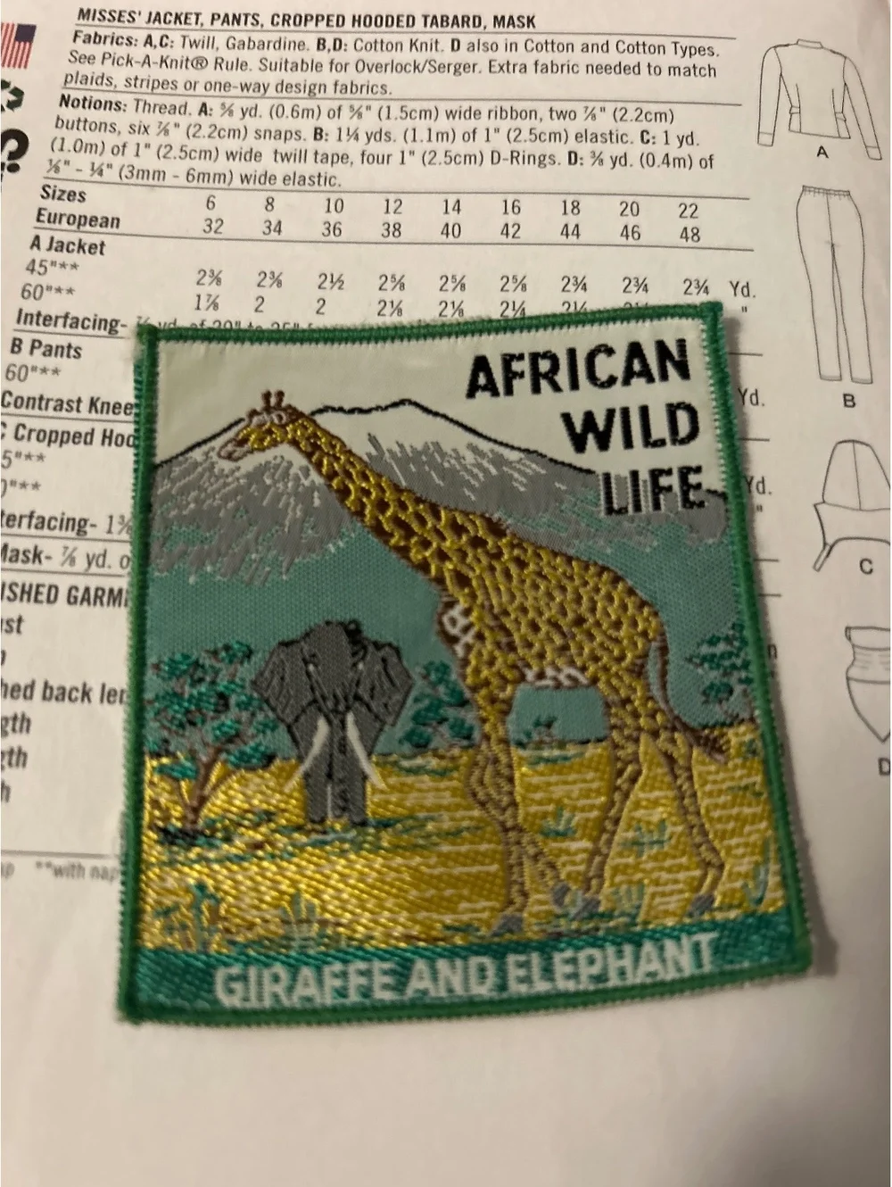 African Wild Life Giraffe and Elephant Embroidered Patch